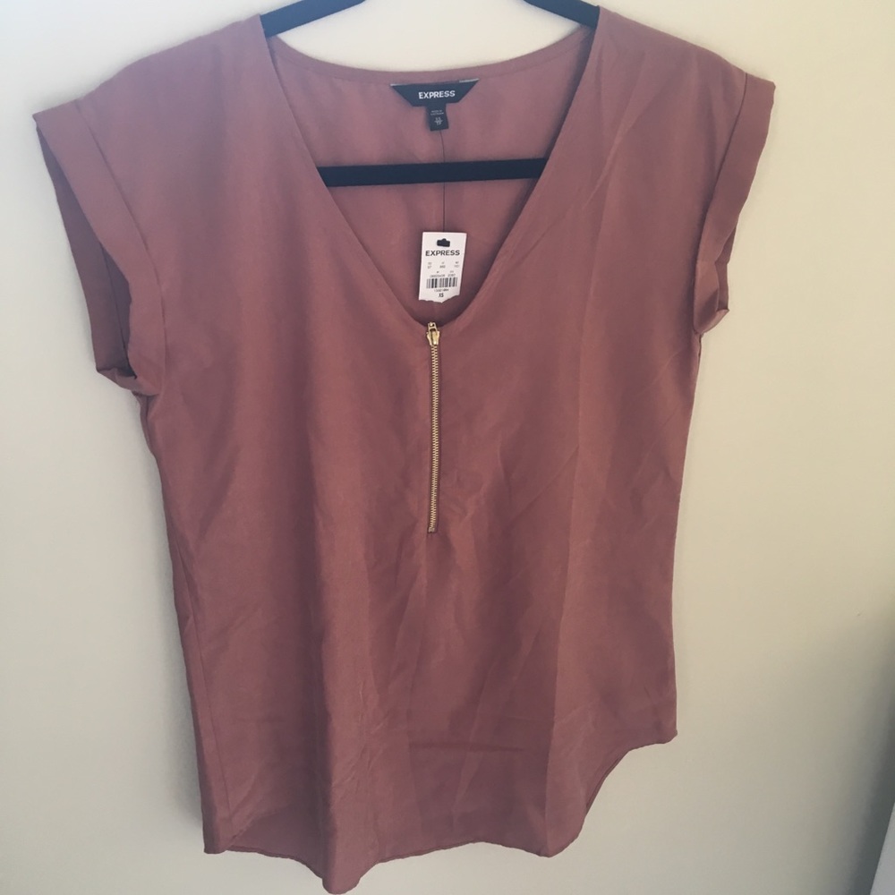 Size XS Express Rose/Nude Blouse w/ Zip front NWT